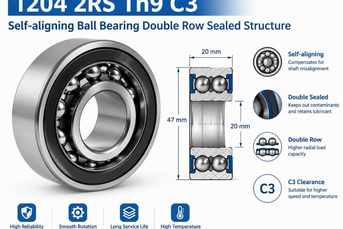 1204 2RS Tn9 C3 self-aligning ball bearing double row sealed structure