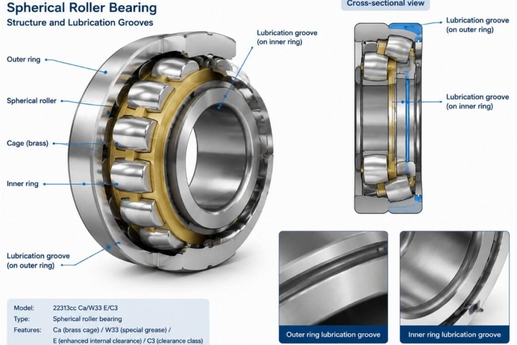 22313cc Ca/W33 E/C3 spherical roller bearing structure and lubrication grooves