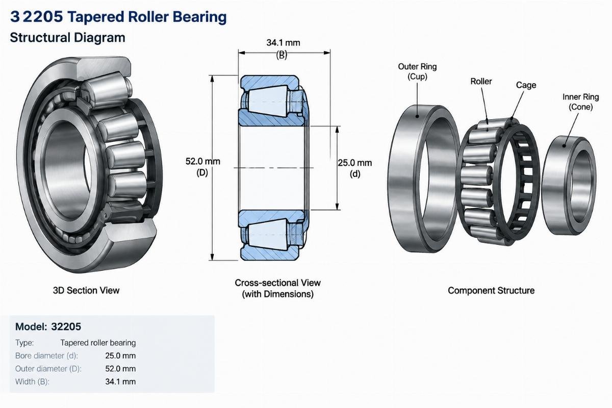 32205 tapered roller bearing structural diagram