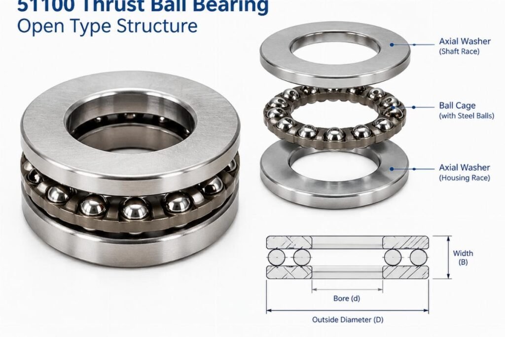 51100 thrust ball bearing open type structure