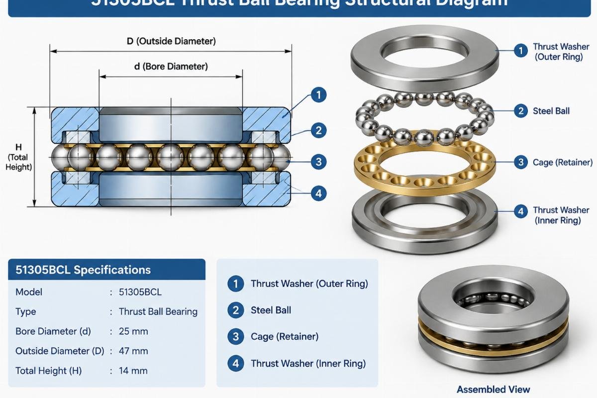 51305bcl thrust ball bearing structural diagram