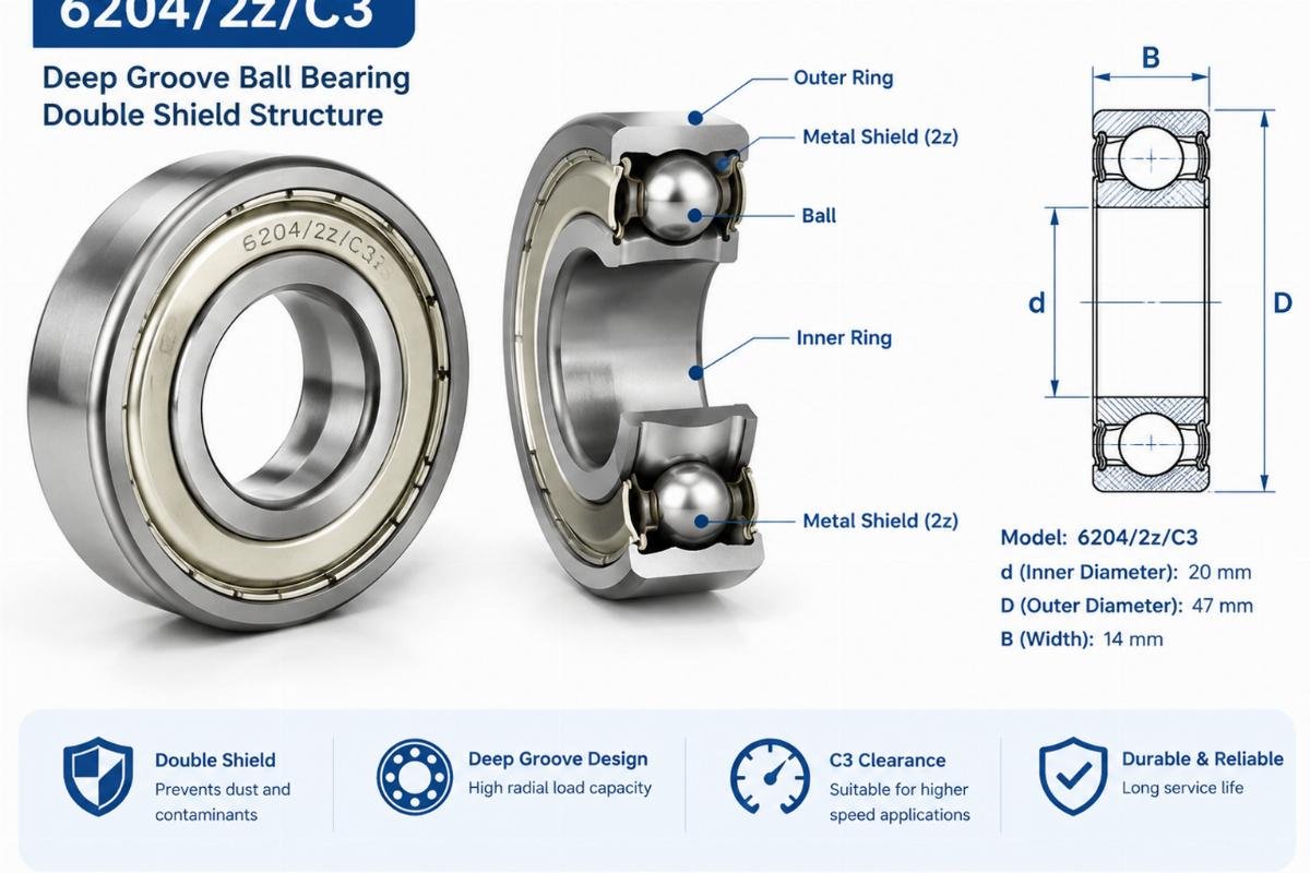 6204/2z/C3 deep groove ball bearing double shield structure