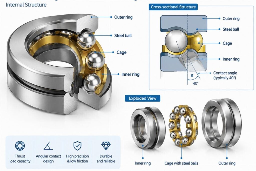 8201 thrust angular contact ball bearing internal structure