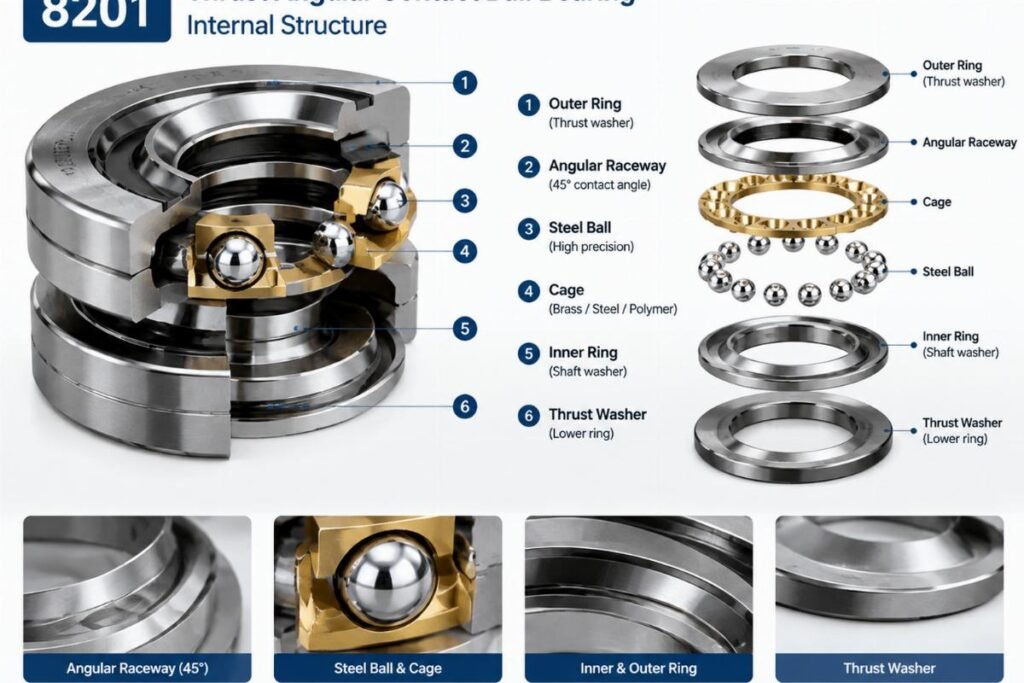 8201 thrust angular contact ball bearing internal structure