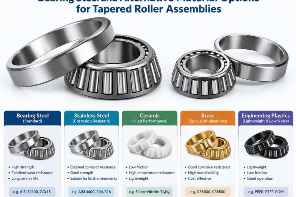 Bearing steel and alternative material options for tapered roller assemblies