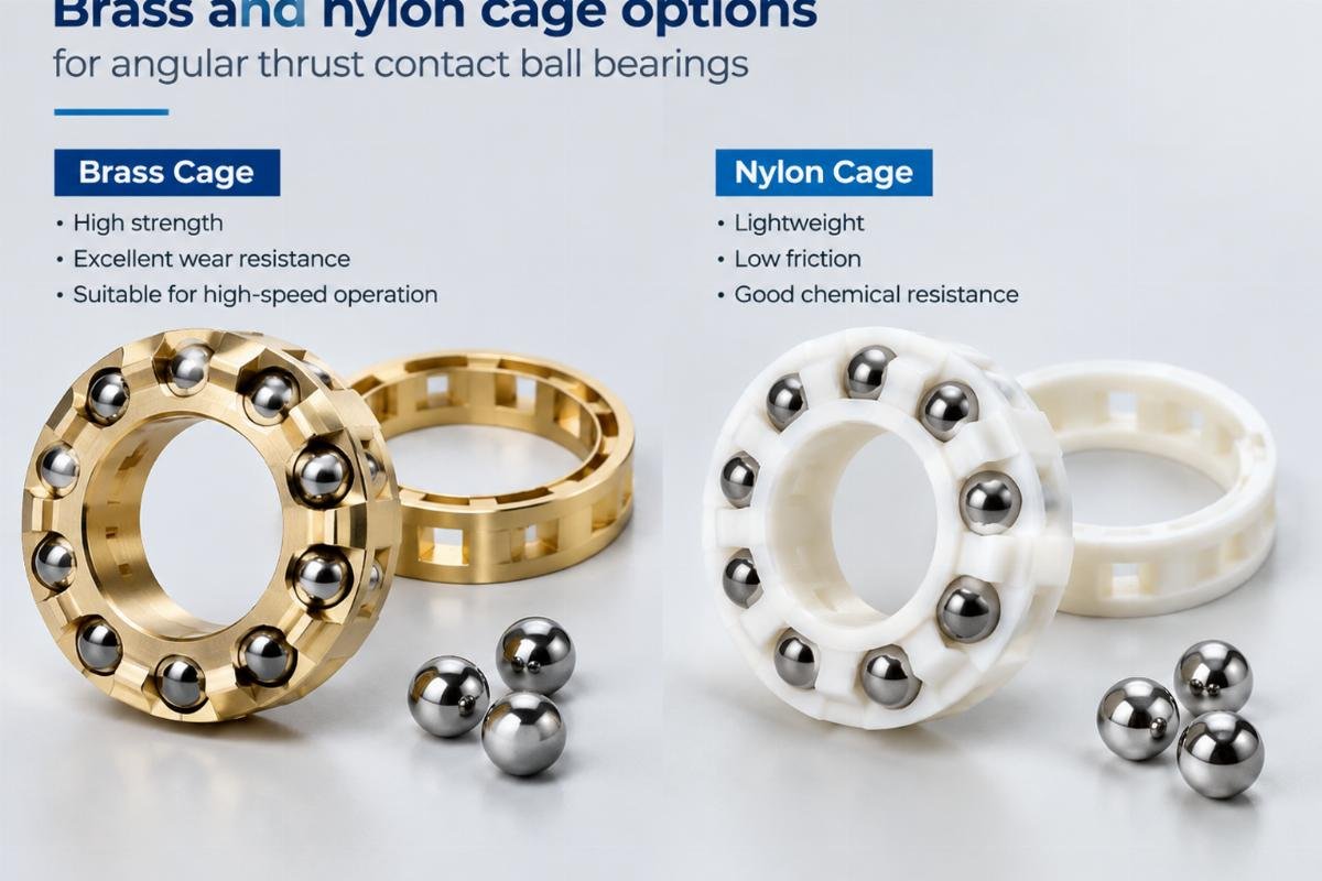 Brass and nylon cage options for angular thrust contact ball bearings