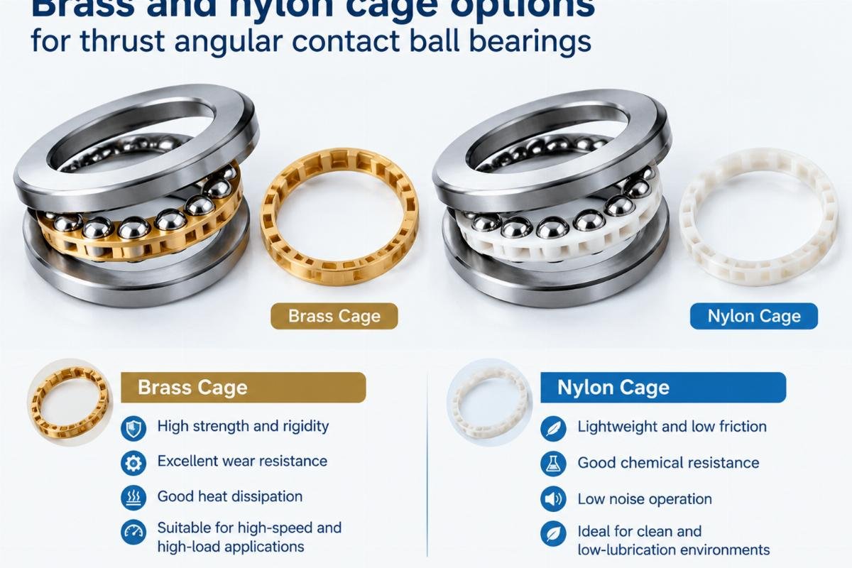 Brass and nylon cage options for thrust angular contact ball bearings