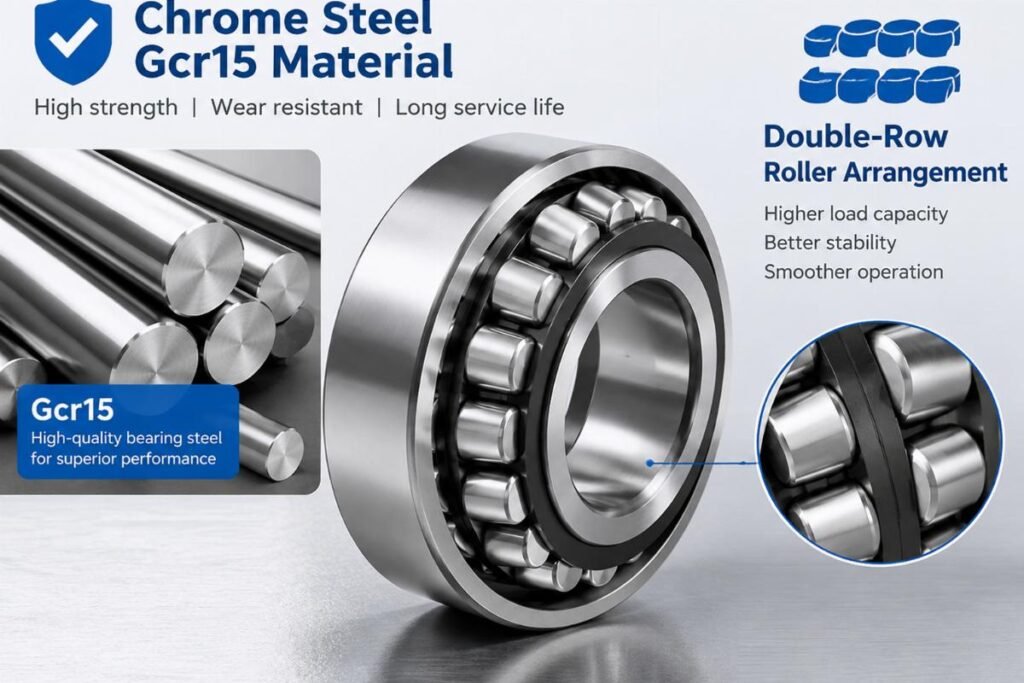 Chrome steel Gcr15 material options and double-row roller arrangement