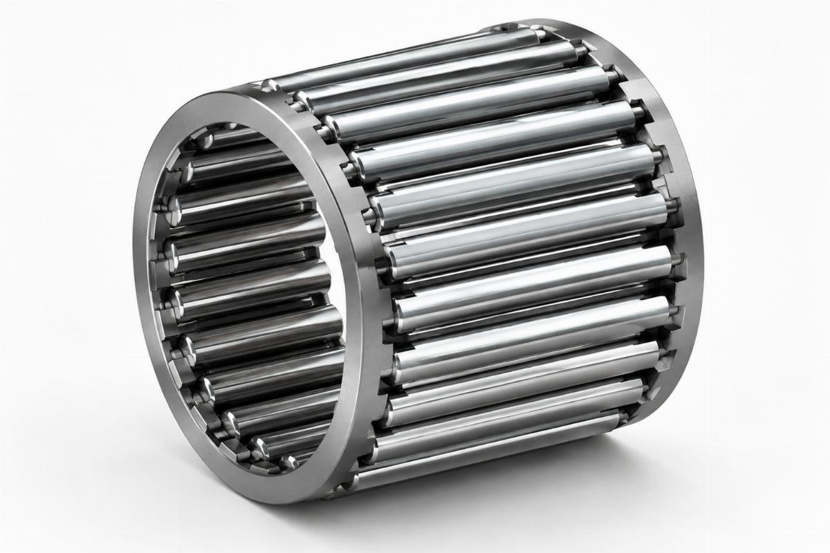 Chrome steel needle roller arrangement without outer ring showing full complement design