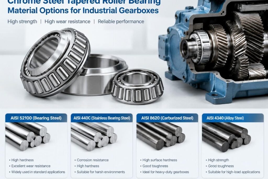 Chrome steel tapered roller bearing material options for industrial gearboxes