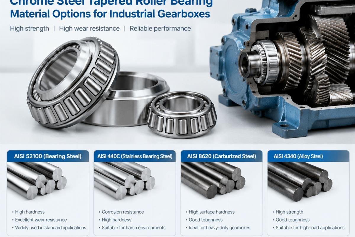 Chrome steel tapered roller bearing material options for industrial gearboxes