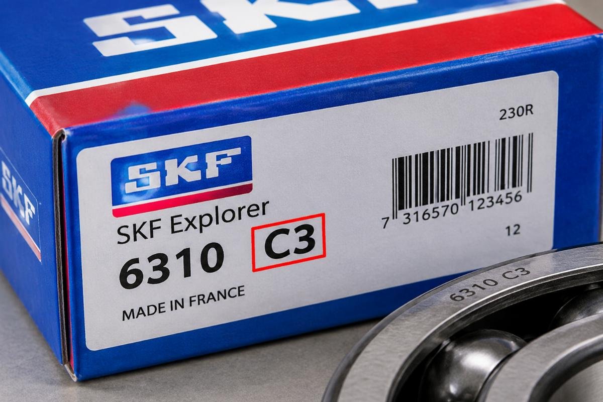 Close-up of bearing packaging showing C3 suffix code