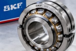 Close-up view of a genuine split spherical roller bearing showing precise machining and clear branding marks