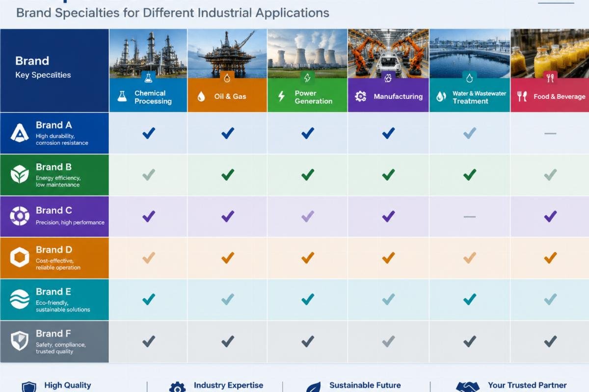 Comparison chart showing brand specialties for different industrial applications
