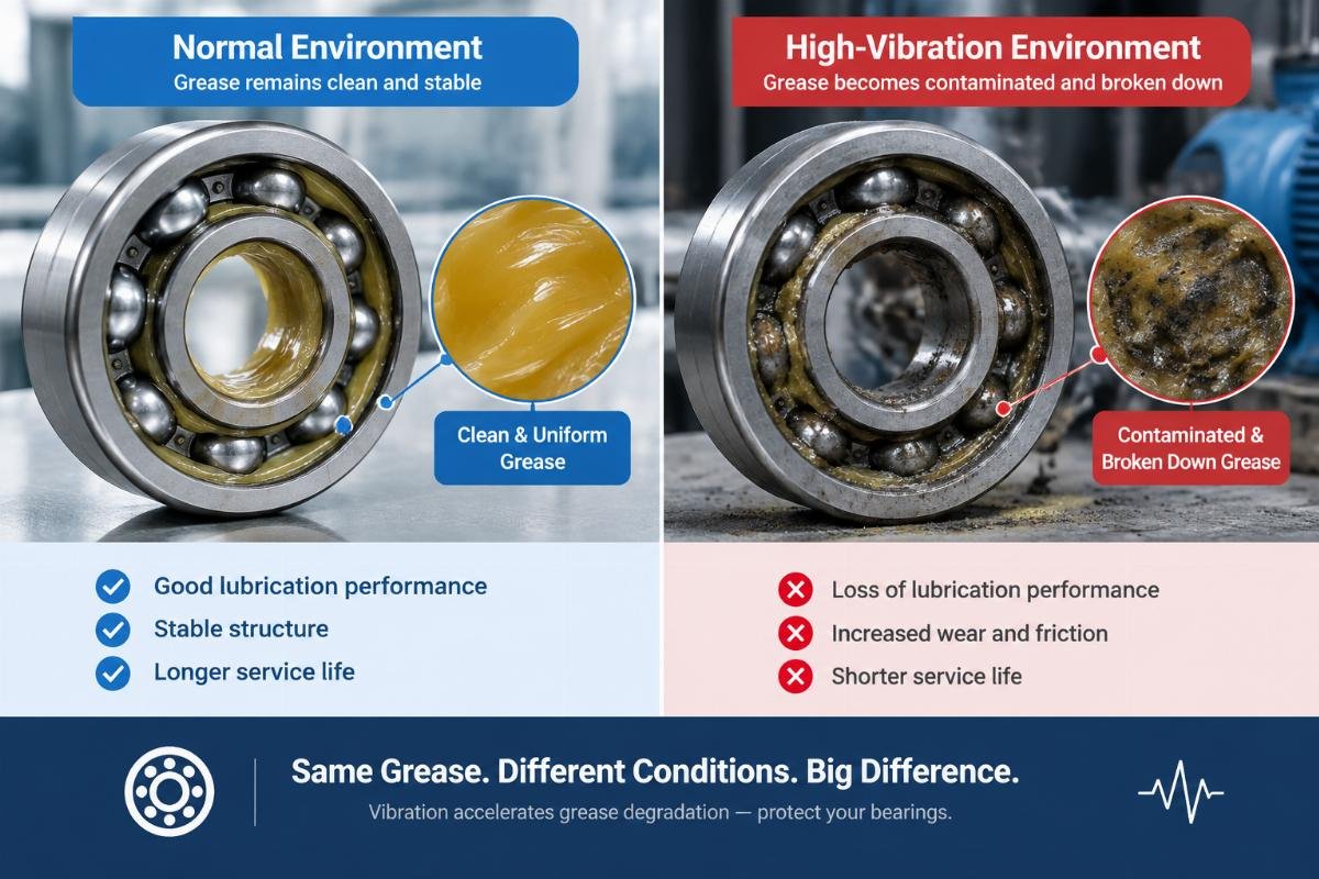 Comparison of grease condition in normal vs. high-vibration environments