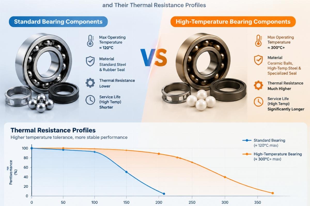 Comparison of standard vs high-temperature bearing components and their thermal resistance profiles