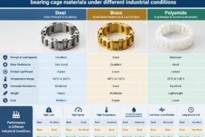 Comparison of steel, brass, and polyamide bearing cage materials under different industrial conditions