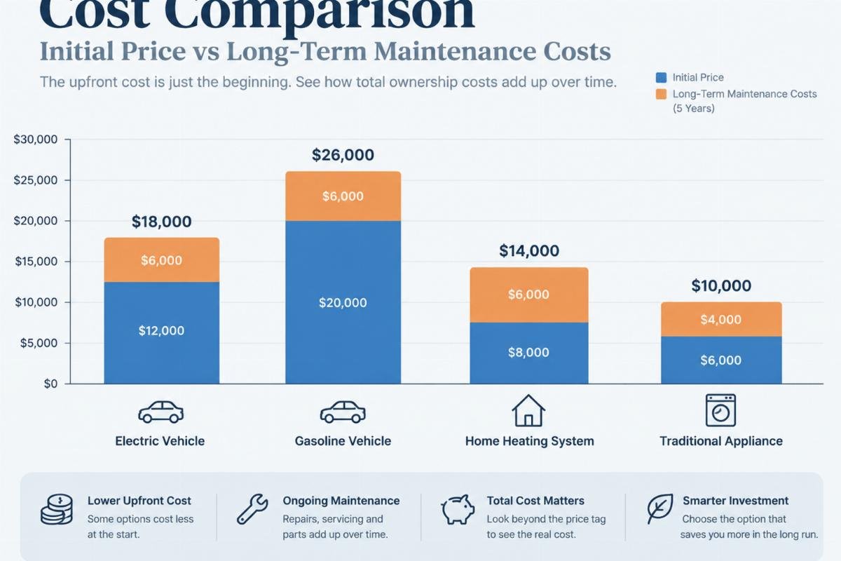 Cost comparison chart showing initial price vs long-term maintenance costs