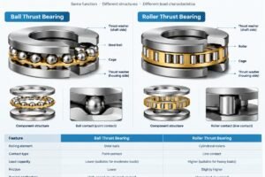 Cross-section comparison showing structural differences between ball and roller thrust bearings