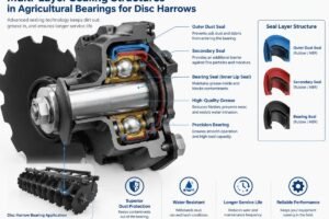 Cross-section diagram showing multi-layer sealing structures in agricultural bearings for disc harrows