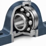 Cross-section of a cast steel P-type pillow block housing with a deep groove bearing insert