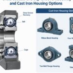 Cross-section of deep groove raceway and cast iron housing options