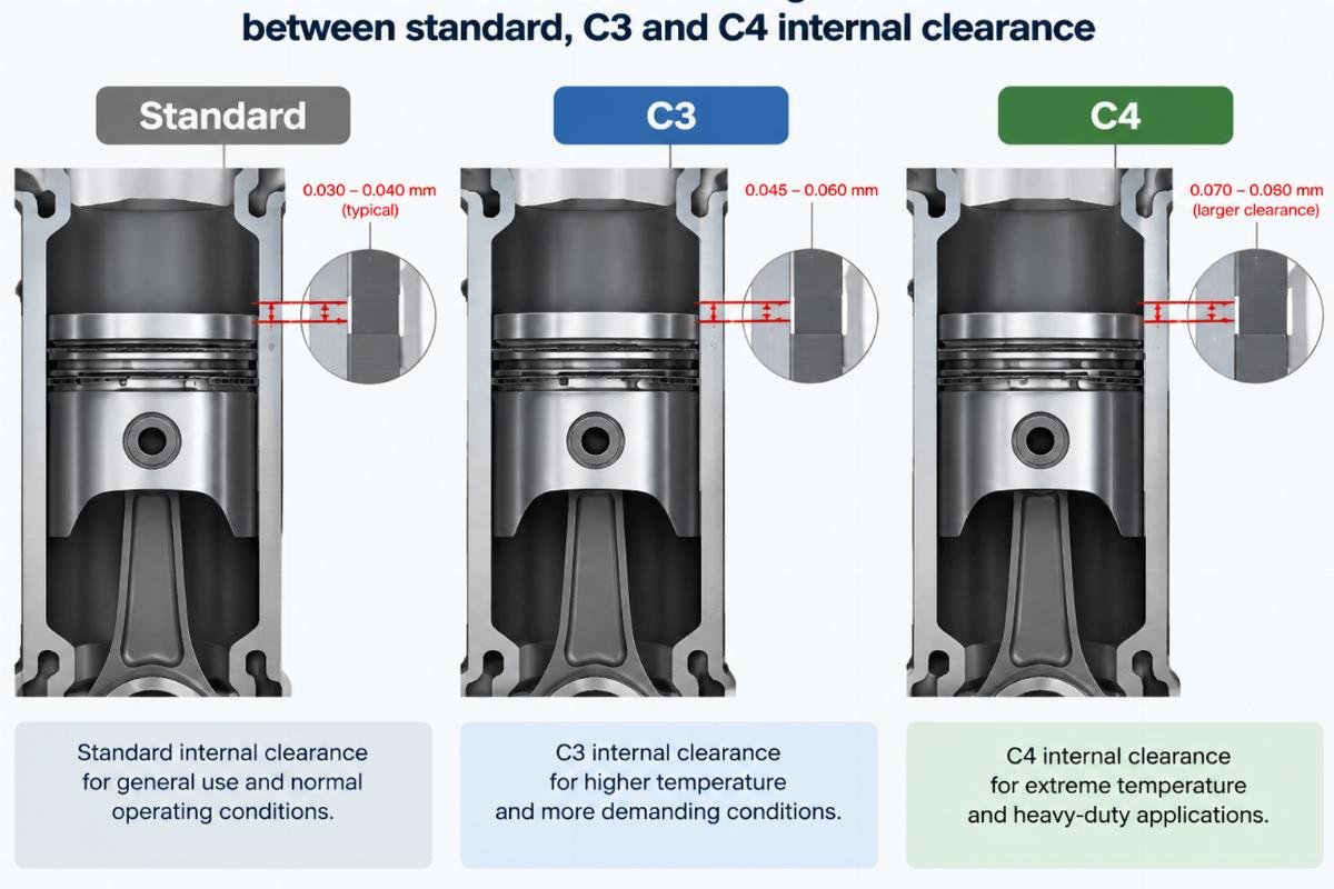 Cross-section view illustrating the difference between standard, C3, and C4 internal clearance