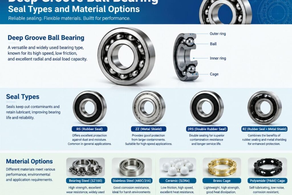 Deep groove ball bearing seal types and material options