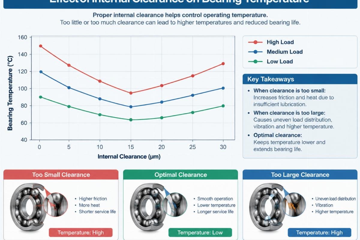 Diagram showing effect of internal clearance on bearing temperature