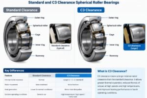 Diagram showing internal cross-section differences between standard and C3 clearance spherical roller bearings