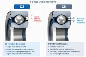 Diagram showing the difference between C3 and CN internal clearance in a deep groove ball bearing cross-section