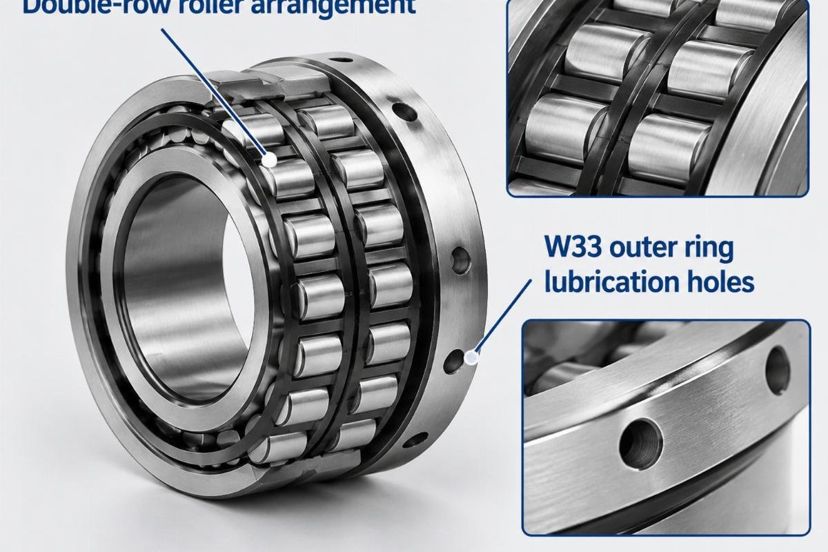 Double-row roller arrangement and W33 outer ring lubrication holes