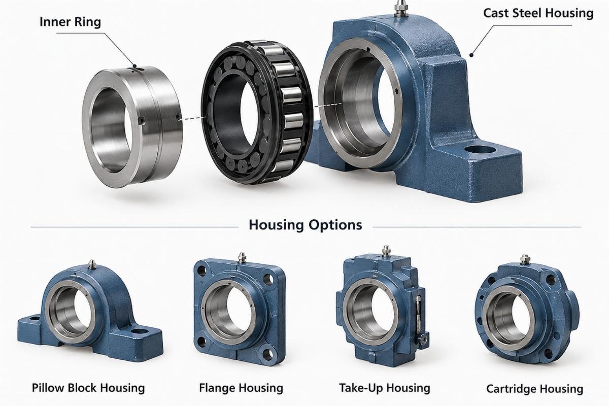 Exploded view showing the separated inner ring and cast steel housing options