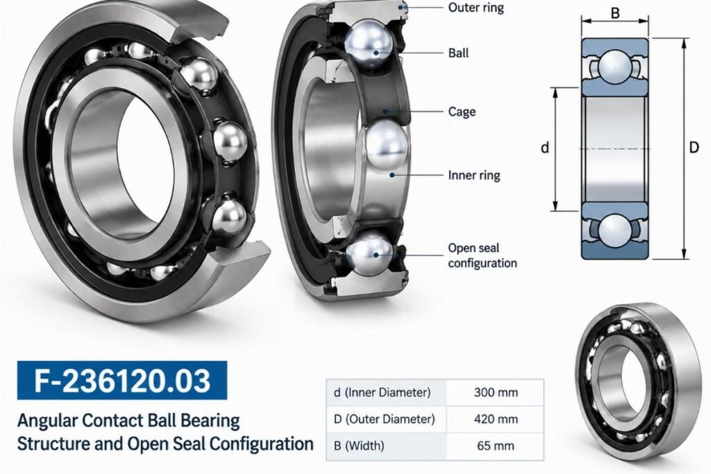 F-236120.03 angular contact ball bearing structure and open seal configuration