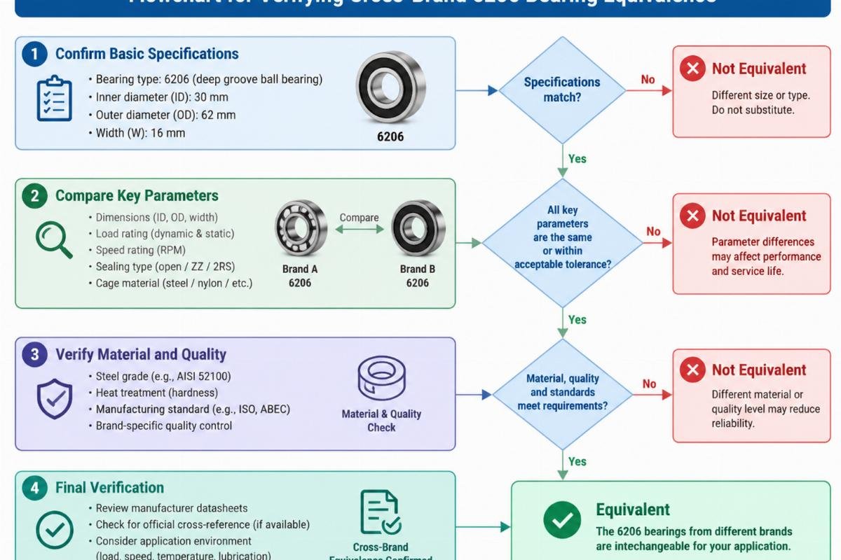 Flowchart for verifying cross-brand 6206 bearing equivalence
