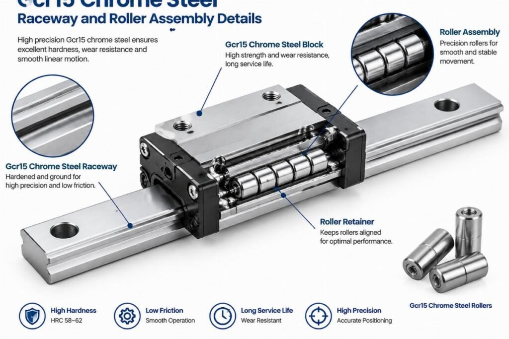 Gcr15 chrome steel raceway and roller assembly details