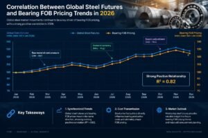 Graph showing correlation between global steel futures and bearing FOB pricing trends in 2026