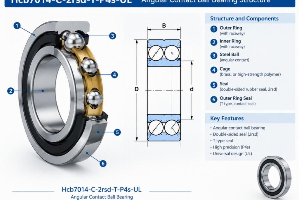Hcb7014-C-2rsd-T-P4s-UL angular contact ball bearing structure