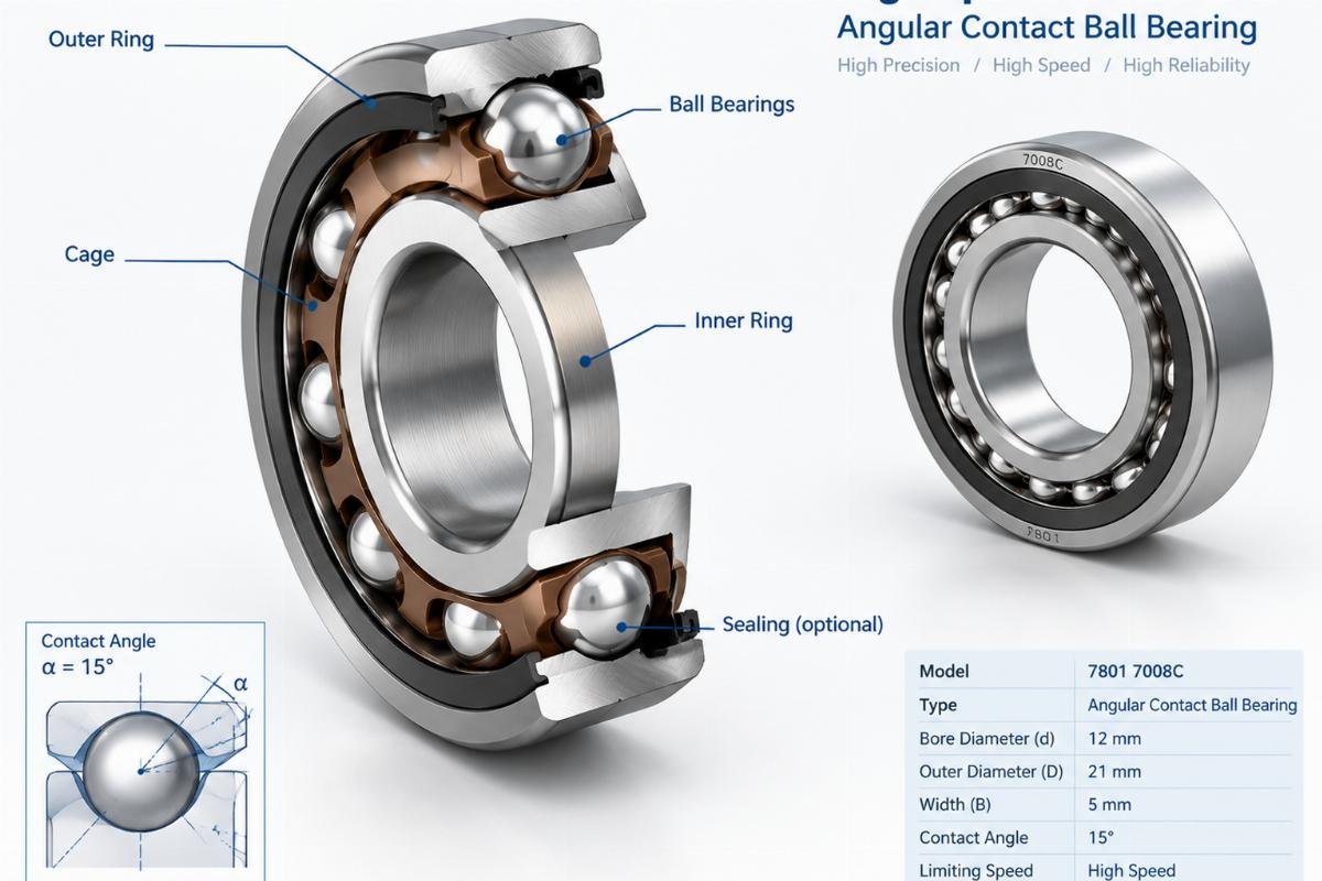 High-speed 7801 7008c angular contact ball bearing structure
