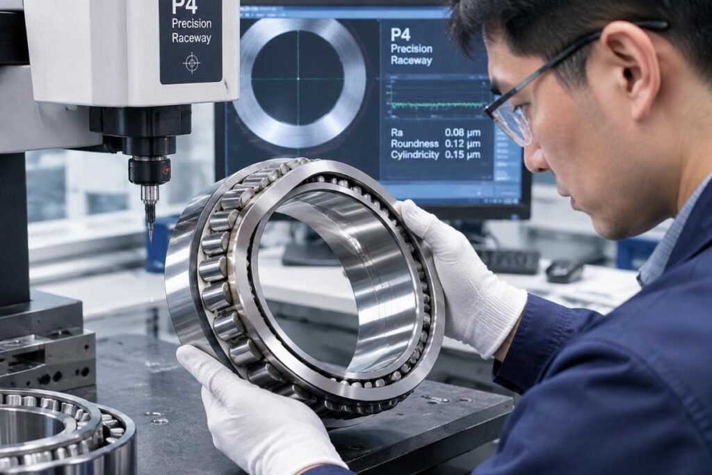 High speed spindle cylindrical roller bearing supplier inspecting P4 precision raceways
