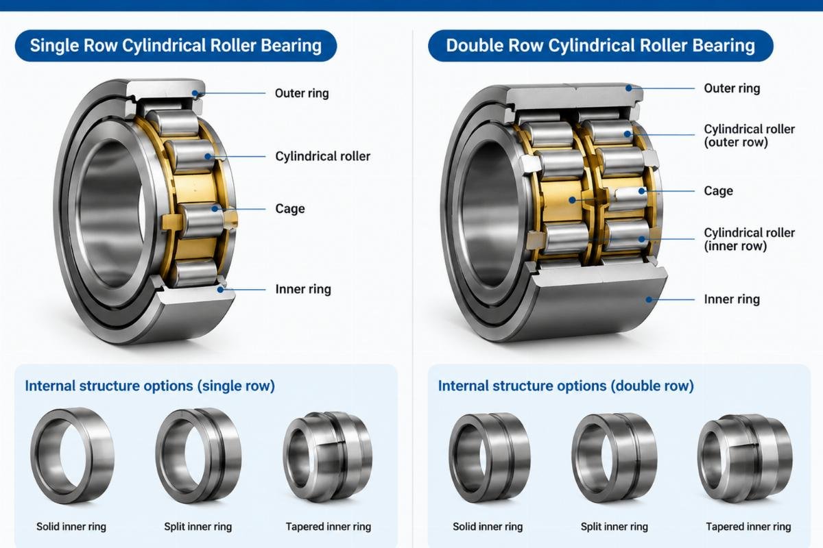 Internal structure options for single and double row cylindrical roller bearings