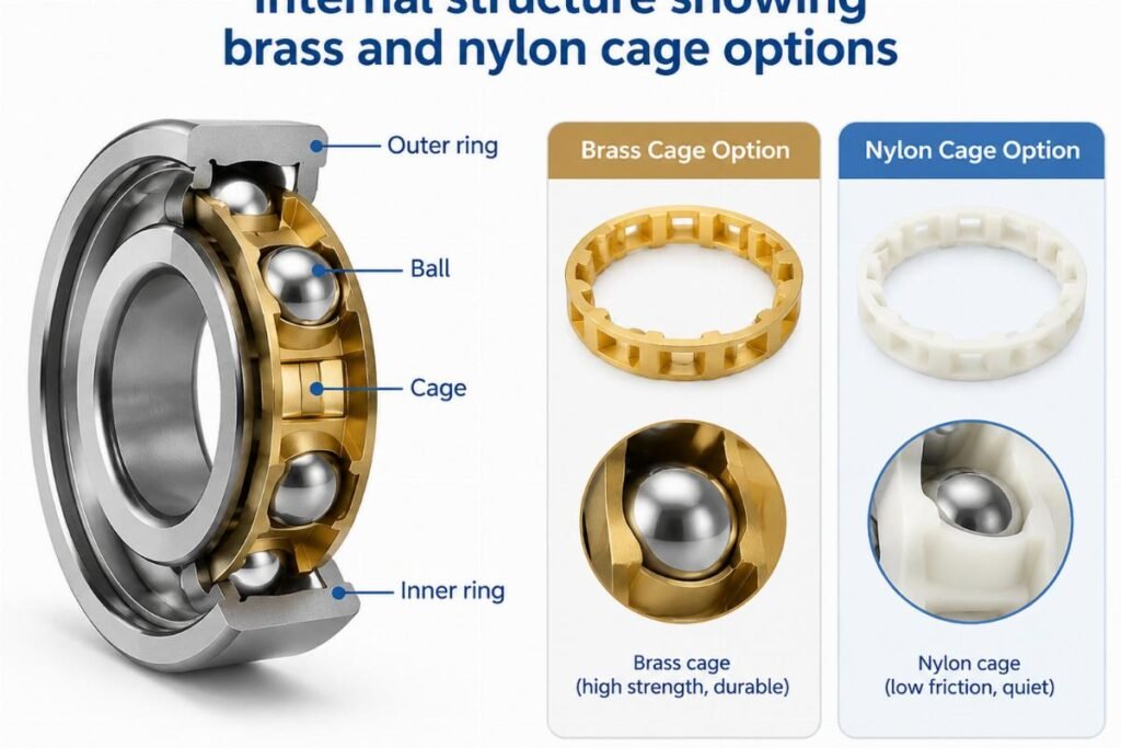 Internal structure showing brass and nylon cage options