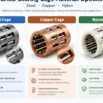 Linear bearing cage material options including steel, copper, and nylon variants