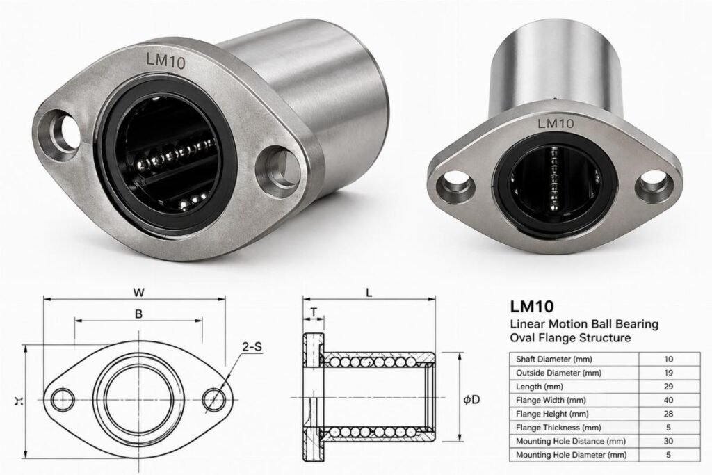 Lm10 linear motion ball bearing oval flange structure