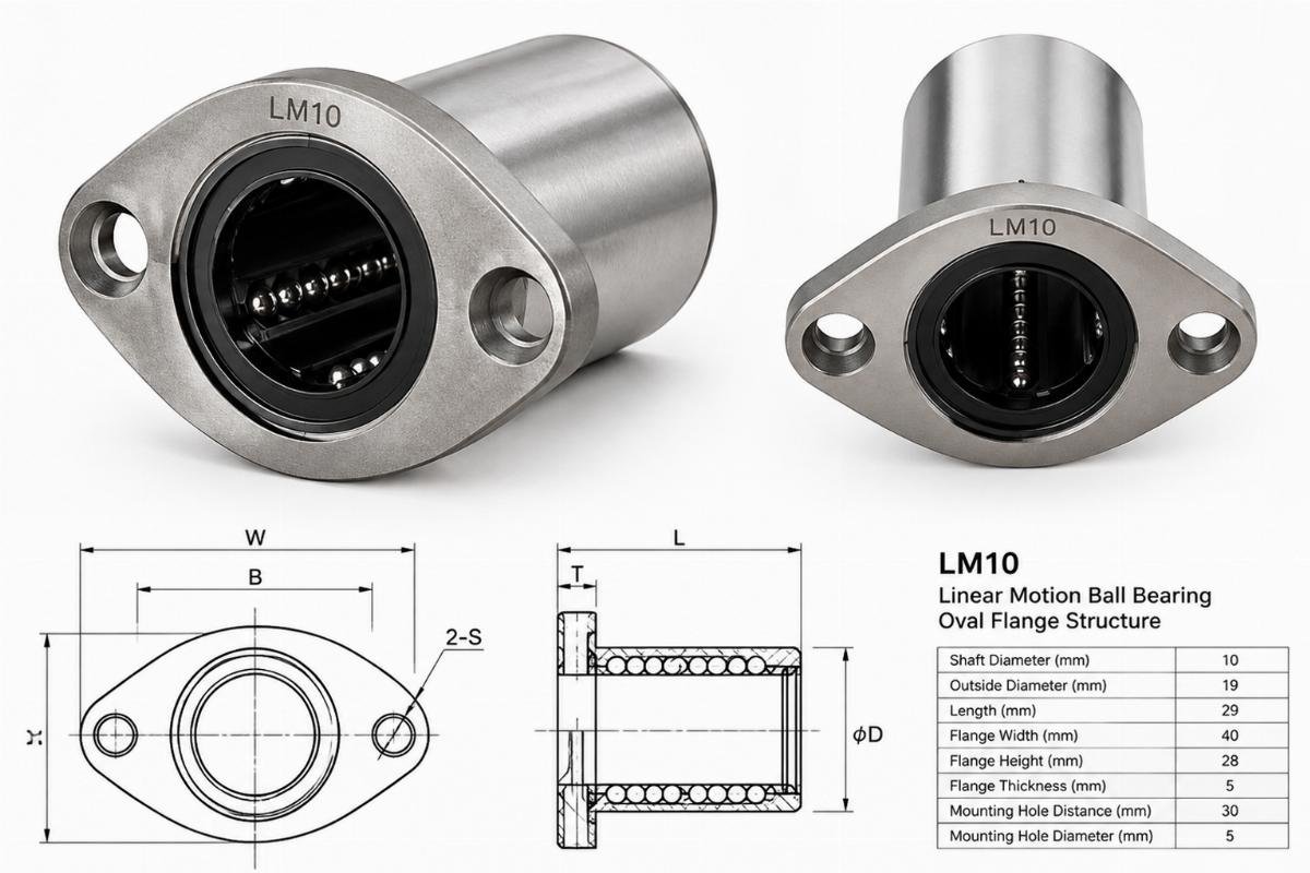 Lm10 linear motion ball bearing oval flange structure