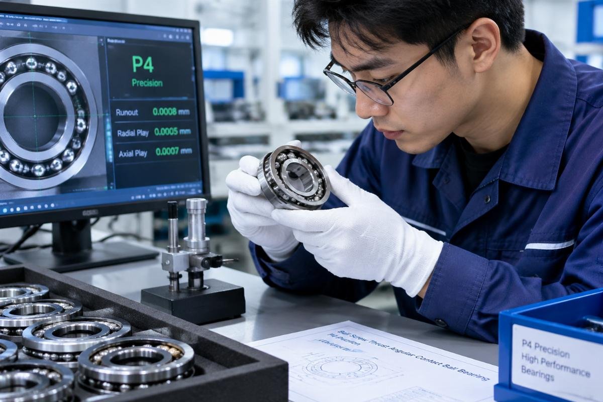 Machine tool ball screw thrust angular contact ball bearing supplier inspecting P4 precision components