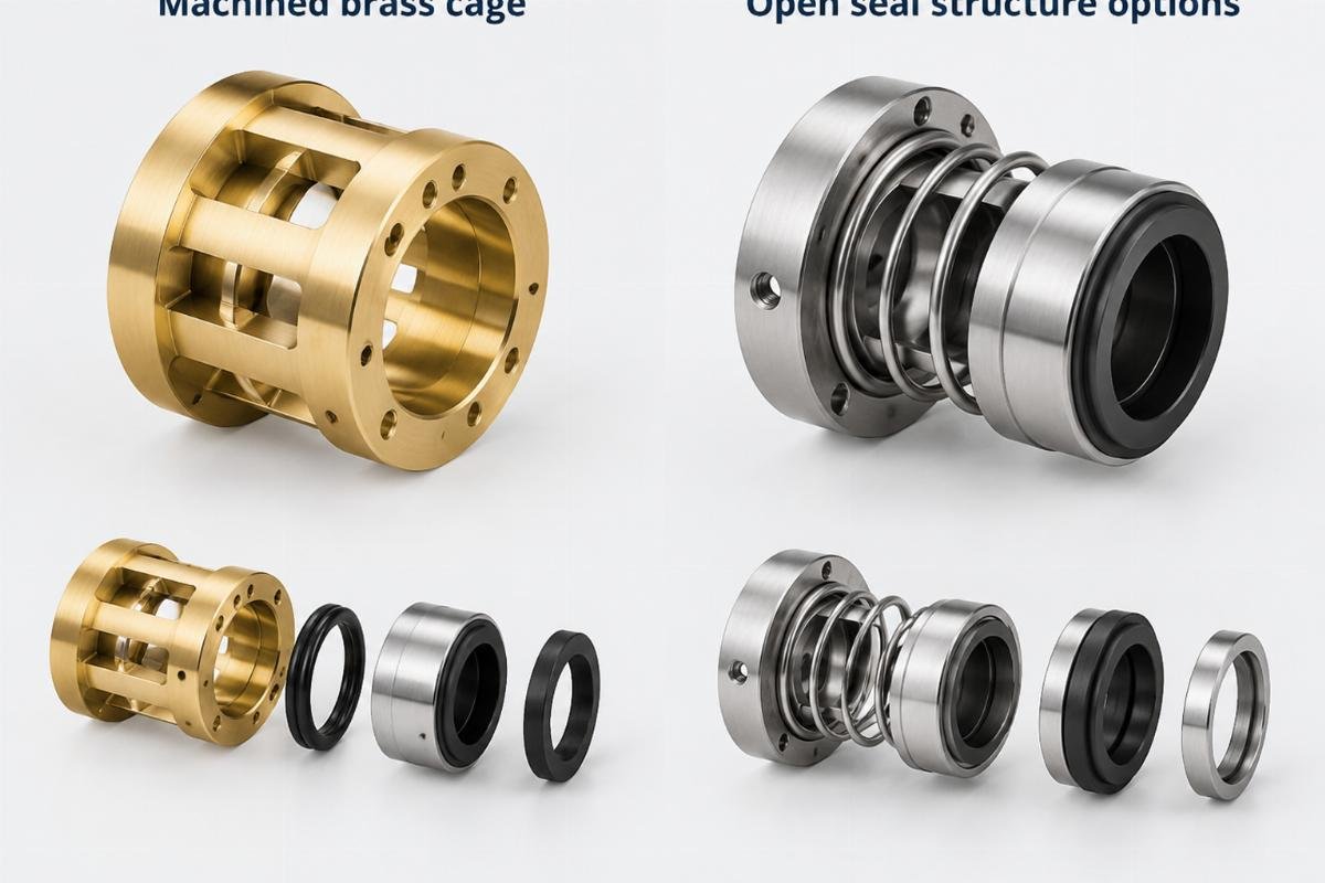 Machined brass cage and open seal structure options