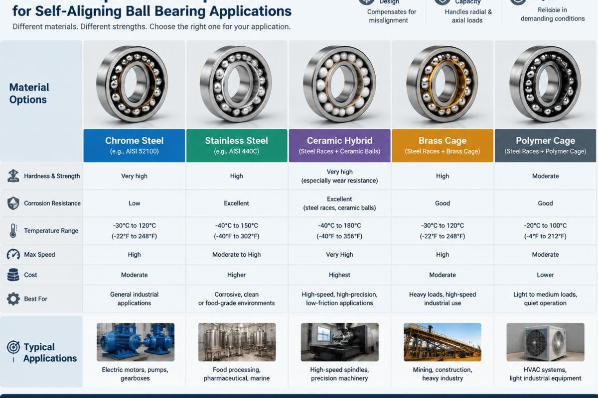 Material options comparison for self-aligning ball bearing applications