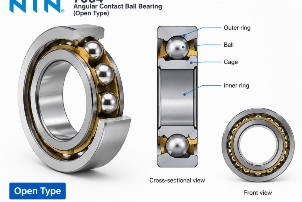 NTN 7004 angular contact ball bearing open type structure