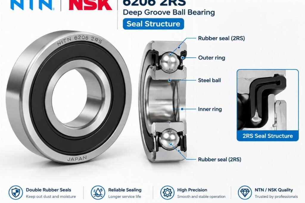 NTN NSK 6206 2RS deep groove ball bearing seal structure